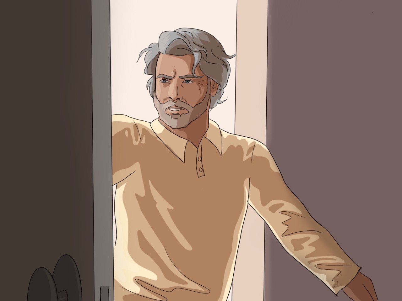 Grandfather opening a door