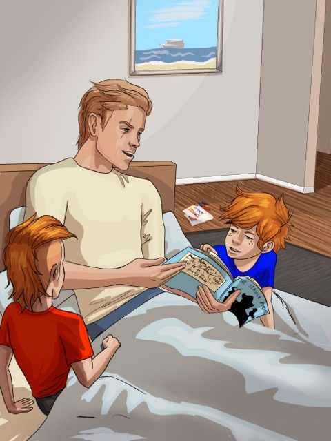 James reading to the twins